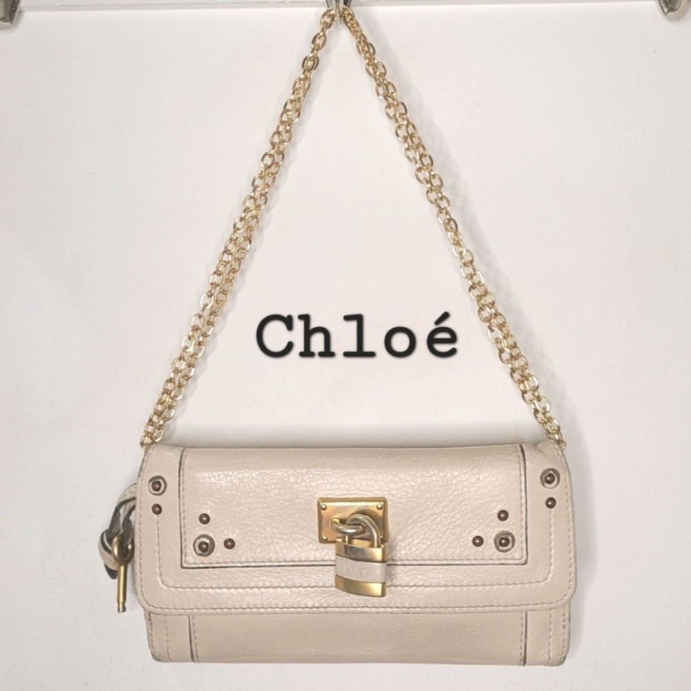 Chloé Cream Leather Chain Shoulder Bag with Gold Hardware
